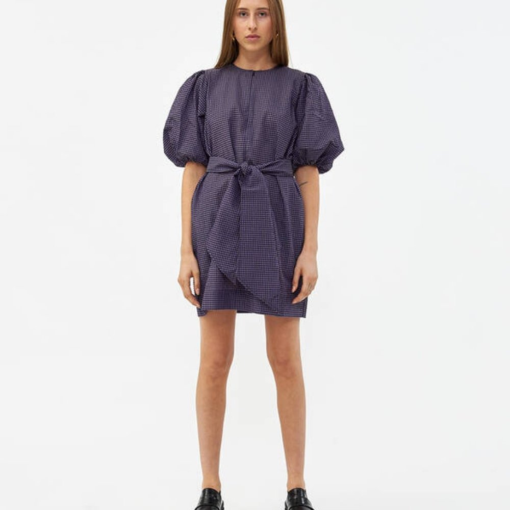 Ganni Purple Check Dress with Belt